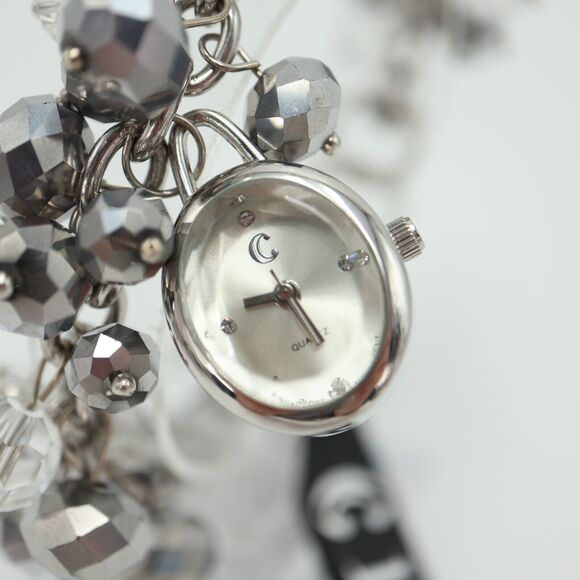 Charming Charlie Sparkle Bead Charm Watch 24mm Silver Loop Bracelet New Battery - Picture 3 of 14